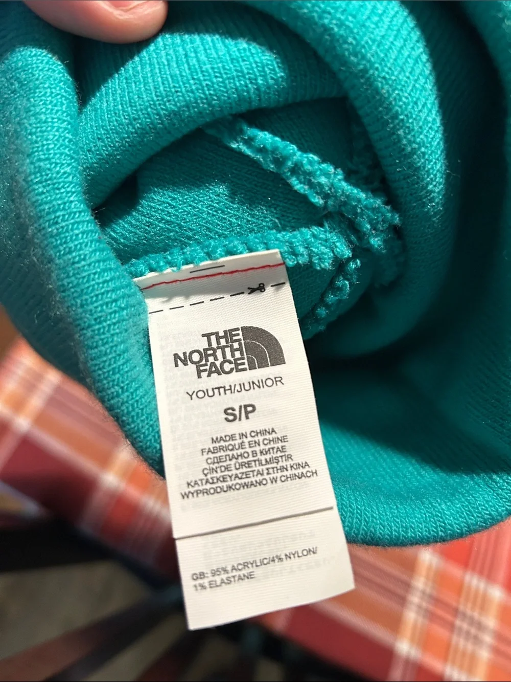 The North Face Teal Kids Knit Beanie with Geometric Heart Patch